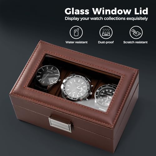 ProCase Watch Box, 3 Slot Mens Watch Display Case, Espresso - Product Imagery