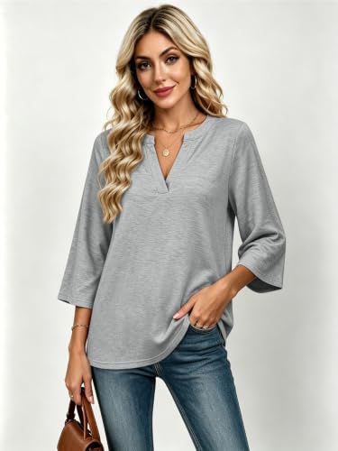 3/4 Length Sleeve Blouses for Women Dressy Casual Fall V Neck T - Product Imagery