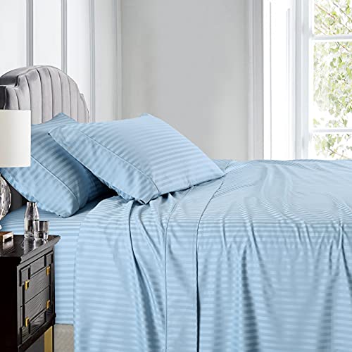 Royal Hotel Twin XL Sheets Set, 600 Thread Count Cotton Stripe - Product Imagery