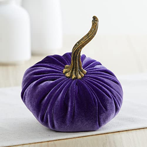 Set of 3 Small Velvet Pumpkins, Halloween indoor decor, purple - Product Imagery