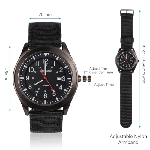 Vicloon Analog Quartz Watch, Military Time Mens Watches with - Product Imagery