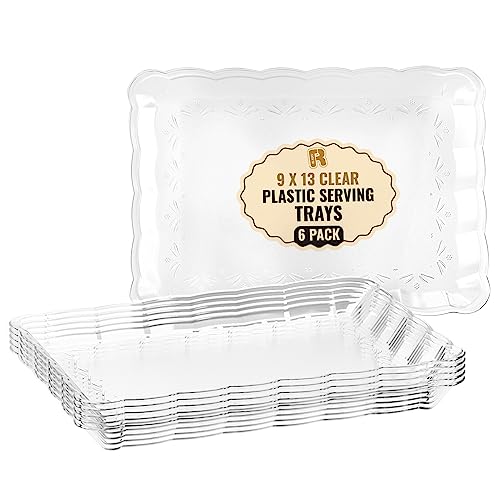 6 Pack Clear Plastic Serving Trays for Party, 9 x 13 Inch - - Product Imagery