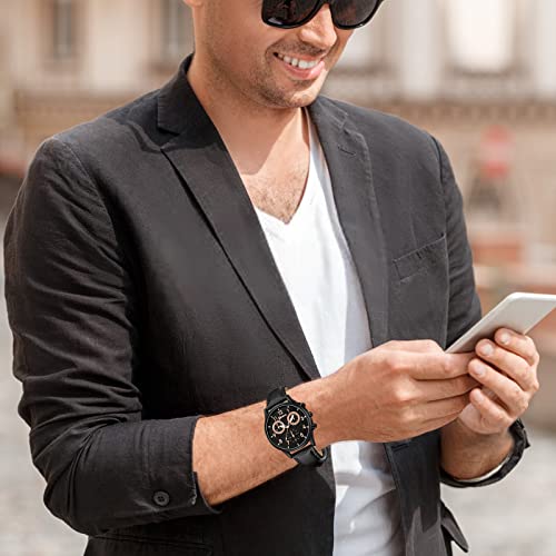 6 Pack Men's Leather Quartz Watch Geneva Casual Dress Wrist Band - Product Imagery