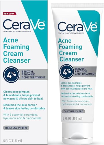 CeraVe Foaming Acne Cream Cleanser, Face Wash with 4% Benzoyl Peroxide - CeraVe Official Product View 1