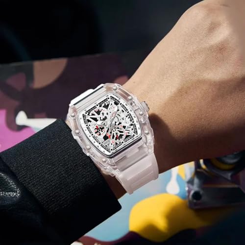 BESTKANG Fashion Hollowed Men Watches Transparent Tonneau Analog - Product Imagery
