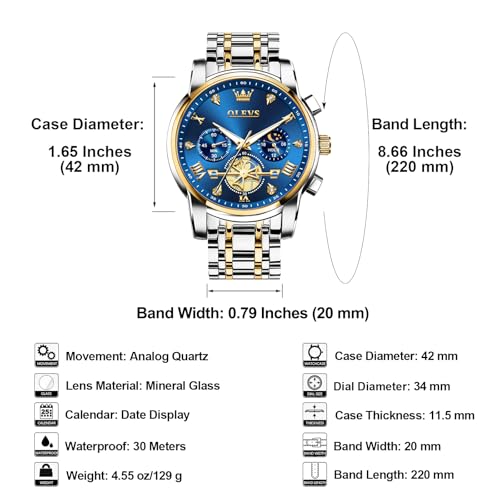 OLEVS Men's Stainless Steel Chronograph Watch, Large Face Easy - Product Imagery