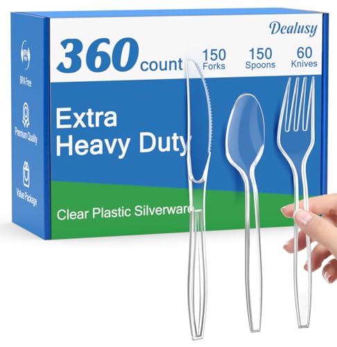 Dealusy 360 Count Extra Heavy Duty Clear Plastic Silverware - Product Imagery