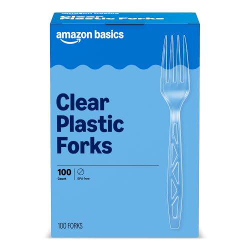 Amazon Basics Disposable Clear Plastic Forks, Premium Quality, - Product Imagery