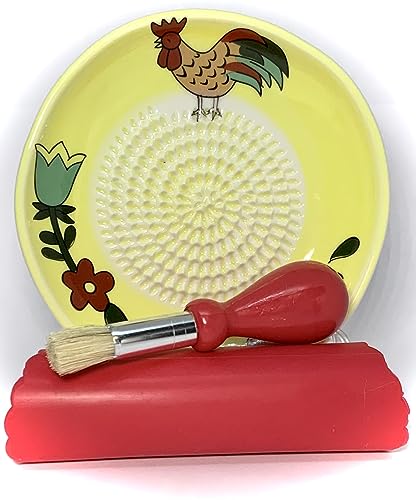 Premium Ceramic Garlic Grater Plate Set - Yellow Rooster - Product Imagery