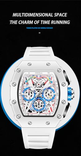 FANMIS Men's Tonneau Skeleton Watch Big Face Chronograph - Product Imagery