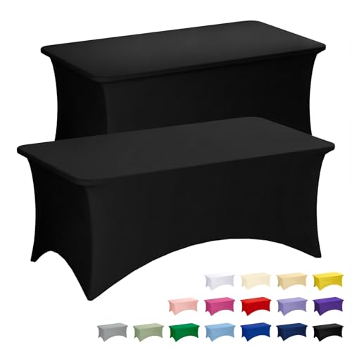 Fixwal 2 Pack 6FT Black Tablecloth Rectangle Spandex Fitted - Product Imagery