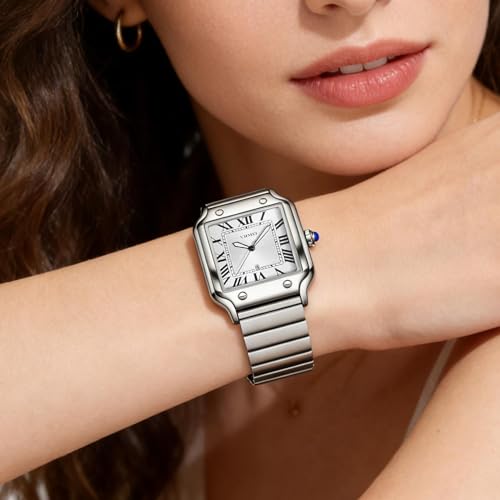Unisex Classic Square Roman Numerals Analog Quartz Watches 30M - Product Imagery