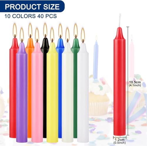 YOROXRG 40 Pack Spell Chime Candles-4 Inch Multi-Colored Taper - Product Imagery