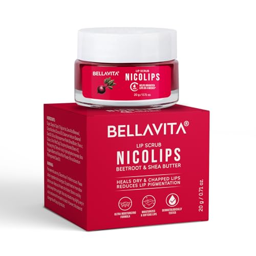 BellaVita Luxury NicoLips Lip Scrub 20gm | Lip Balm For Exfoliation & Dark Lip Moisturizing | With Goodness of Beetroot, Shea Butter & Walnut Lip Scrub | Lip scrubber exfoliator for Women and Men - BELLAVITA Official Product View 1
