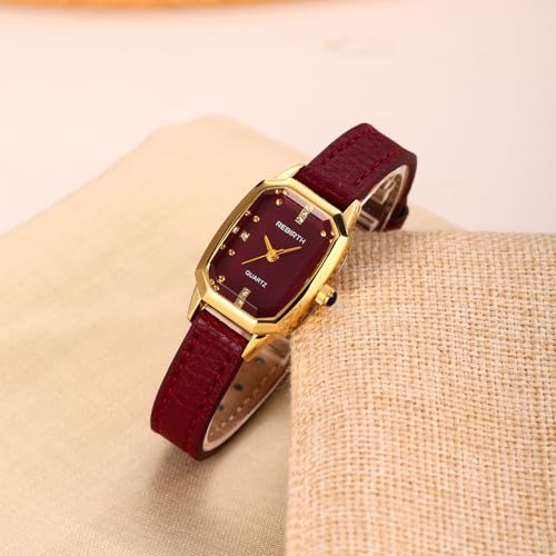 Women’s Gold Rectangular Quartz Watch Dress Wristwatch Red - Product Imagery