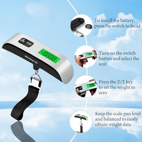 Luggage Scale, 110lb/50kg Portable Luggage Weight Scale, Silver - Product Imagery