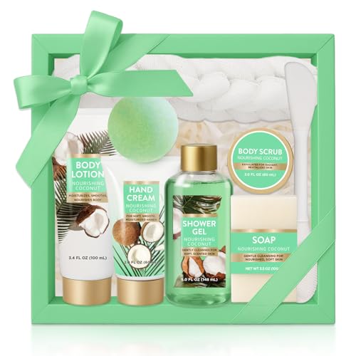 Spa Gift for Women, 8 Piece Luxury Coconut Bath Set with Bubble - Product Imagery