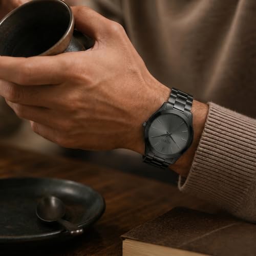 BUREI Men's Wrist Watch, Analog Stainless Steel Dress Waterproof - Product Imagery