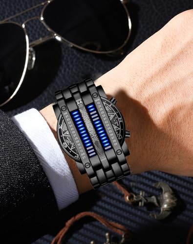 FANMIS Creative Mens Binary Matrix Blue LED Digital Watch Black - Product Imagery
