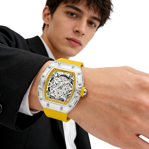 Gosasa Men's Transparent Tonneau Quartz Watch, Skeleton-Style - Product Imagery