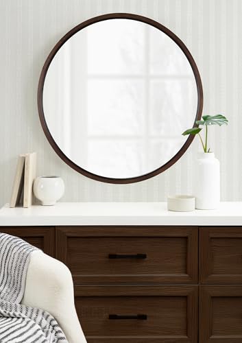 Kate and Laurel Hutton Round Decorative Wood Frame Wall Mirror, - Product Imagery