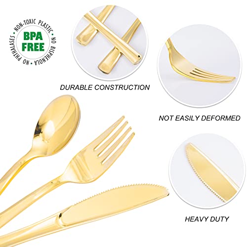 300PCS Gold Plastic Silverware, Disposable Plastic - Product Imagery