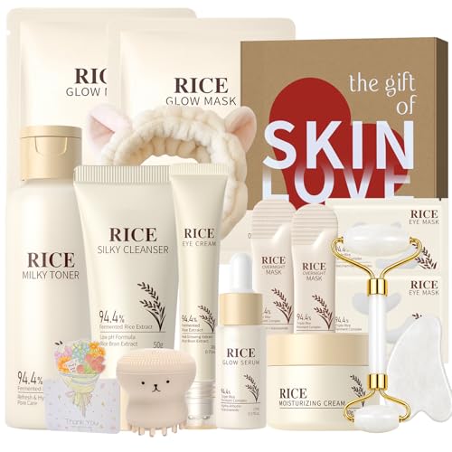 16PCS Rice Skincare Set for Women Korean Skin Care Set Face - WOUGLAY Official Imagery - 1