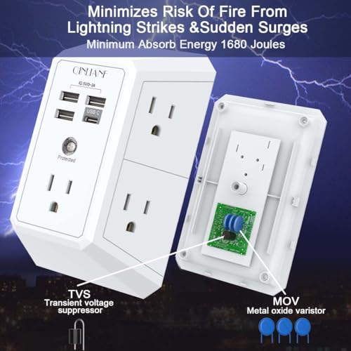Wall Charger, Surge Protector, QINLIANF 5 Outlet Extender with 4 - Product Imagery