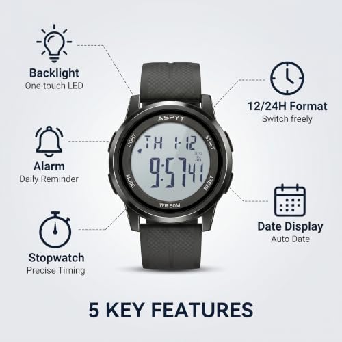Men Digital Watch, Thin Running Sports Waterproof Outdoor LED - Product Imagery