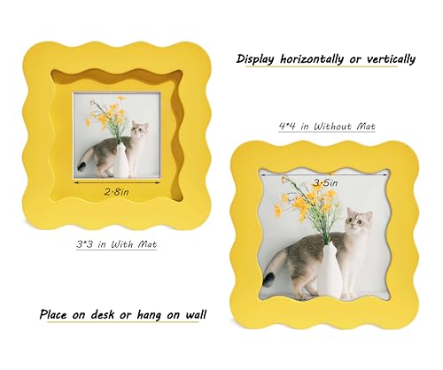 4x4 Yellow Picture Frame with Mat for 3x3, Curved Wavy Edge Deco - Product Imagery