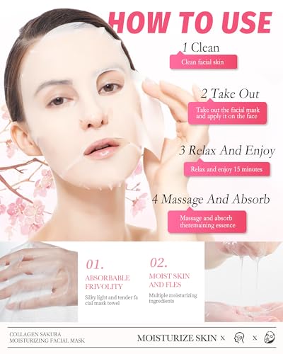Facial Mask Skincare Set,10Pcs Sakura Collagen Skin Care Sheet - Product Imagery