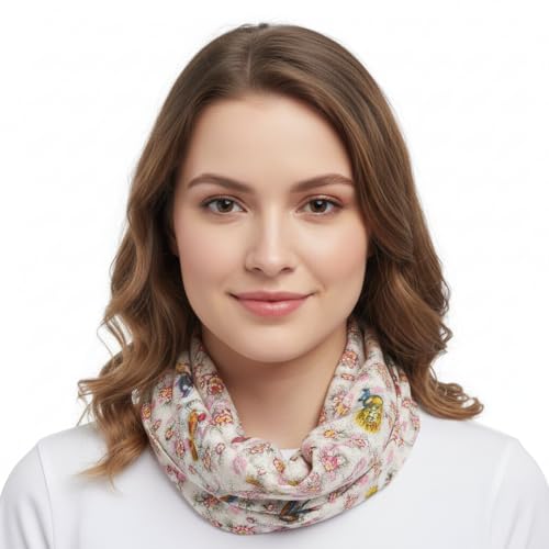 Peach Couture Sheer Bird Print Scarves For Women Infinity Scarf - Product Imagery