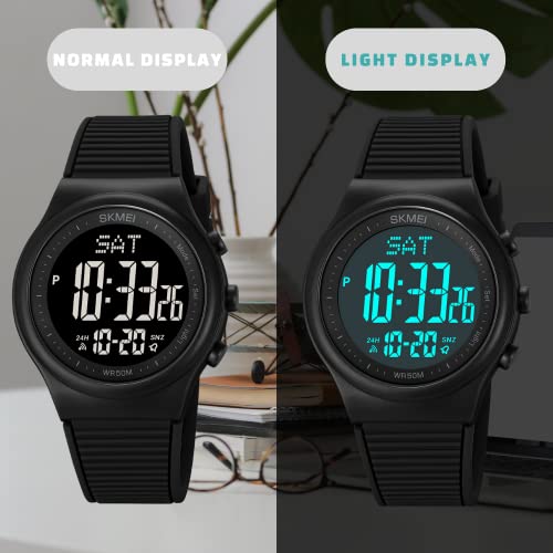 Digital Watch for Women Waterproof Black Wristwatch Sports Mens - Product Imagery