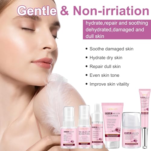 GEBEATY Skin Care Set, 6-Piece Snail Mucin Routine for Hydration - Product Imagery