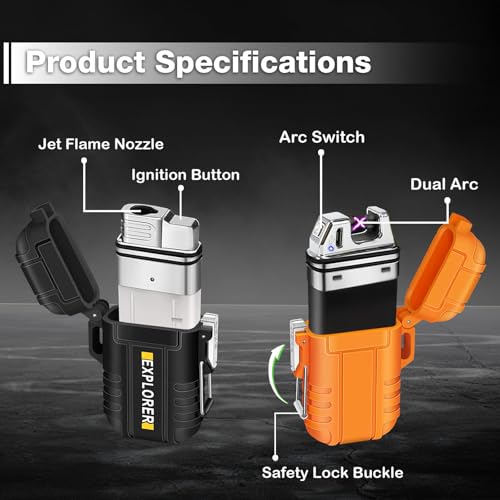 2 Pack Waterproof Lighter Outdoor Windproof Torch Lighters Dual - Product Imagery