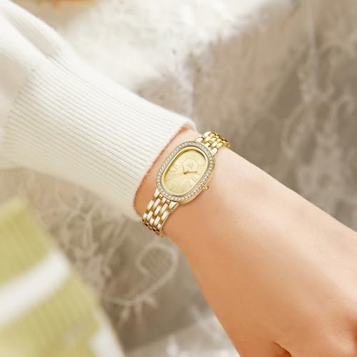 SHENGKE Women’s Oval Crystal-Accented Alloy Steel Watch - Product Imagery