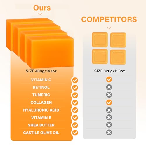 Kojic Acid Soap 4 Packs 14oz,Turmeric Soap, Dark Spot Remover - Product Imagery