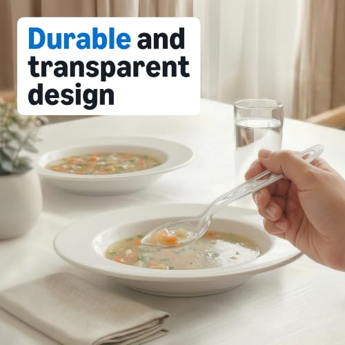 Amazon Basics Disposable Clear Plastic Spoons, Premium Quality, - Product Imagery