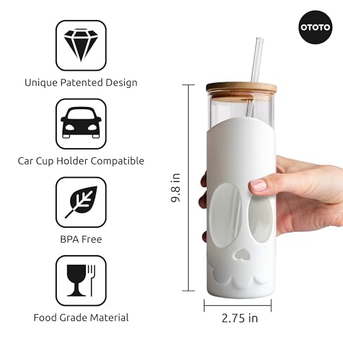 OTOTO NEW Bonesy Glass Tumbler with Straw and Lid - 16.90oz Cute - Product Imagery