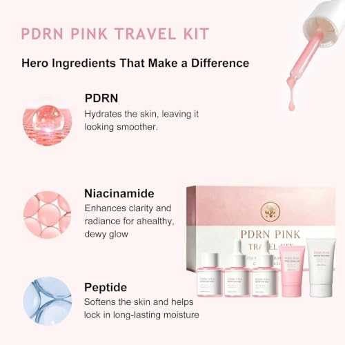 New Irven Pink PDRN Facial Skin Care Set, Portable Travel - Product Imagery