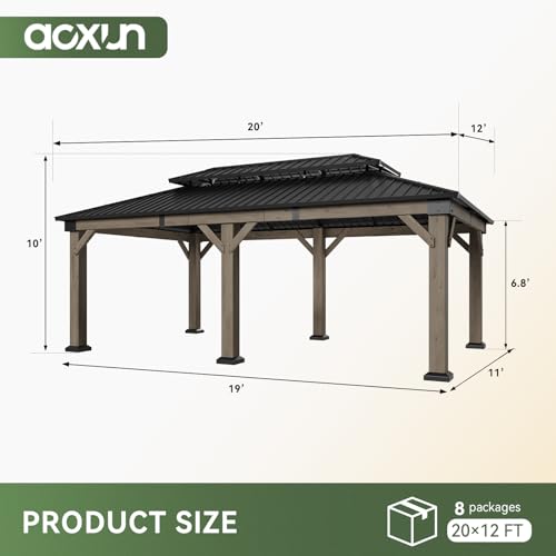 Aoxun 20' x 12' Outdoor Wood Gazebo, Hardtop Gazebo Permanent - Product Imagery