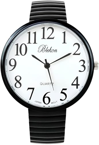 Geneva STC Black Super Large Face Stretch Band Easy to Read Watch - Product Imagery
