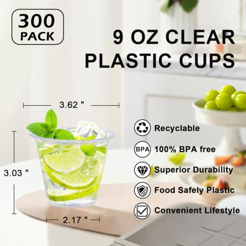 Lamosi 100 Pack 9 oz Clear Plastic Cups Disposable Cups - Product Imagery
