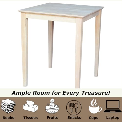 Solid Wood Top Dining Table, 36 Inch High, Unfinished - Product Imagery