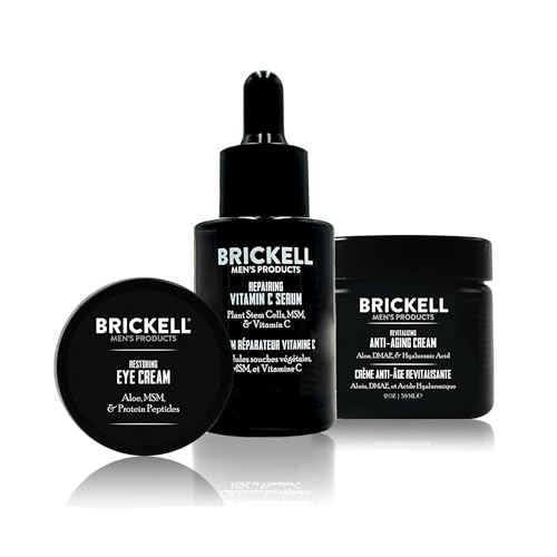 Brickell Men's Advanced Anti-Aging Routine, Night Face Cream, Facial Serum and Eye Cream, With Hyaluronic Acid, Vitamin C, and MSM, Scented, Skin Care Gift Set - Brickell Men's Products Official Product View 1