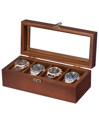 ProCase 4 Slot Wooden Watch Display Case With Glass Lid, - Product Imagery
