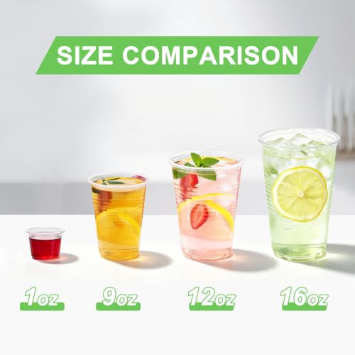 Lamosi 300 Pack 12 oz Clear Plastic Cups, Disposable Cold - Product Imagery