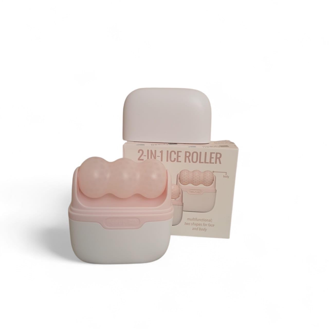 BeautyMD 2-in-1 ice roller face and body massager with porcelain rose finish, designed for cooling and soothing skin.