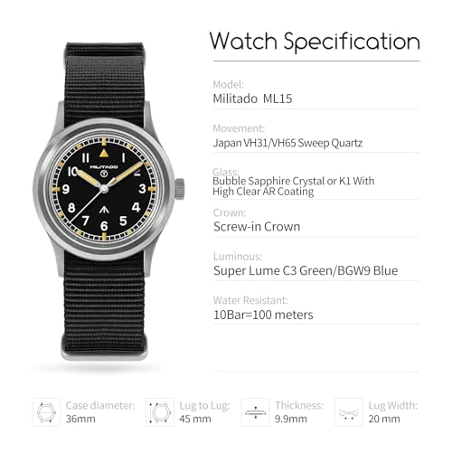 TACTICAL FROG Militado ML14 36mm Field Watch Military Style - Product Imagery