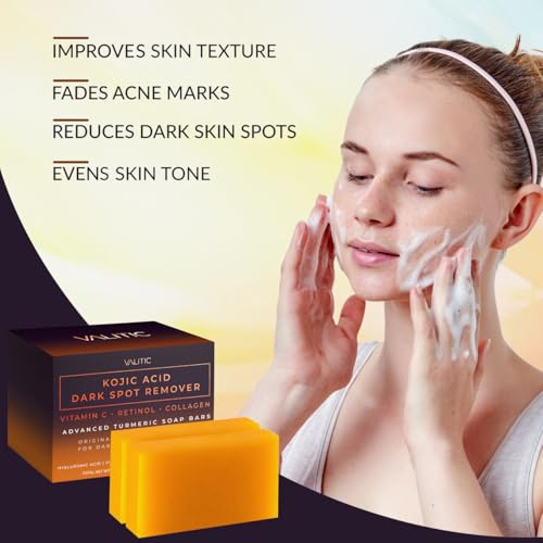 VALITIC Kojic Acid Dark Spot Remover Soap Bars, Turmeric Bar - Product Imagery